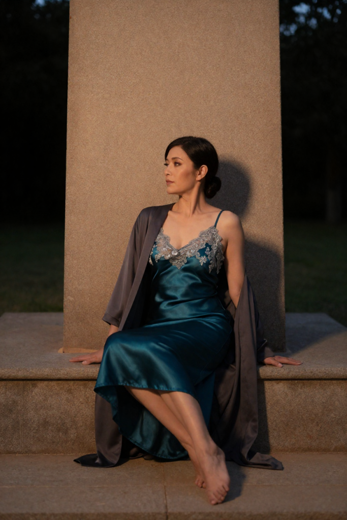DefiGuide99 studio muse Opal, 29 - seated on the stone step below the waystone
